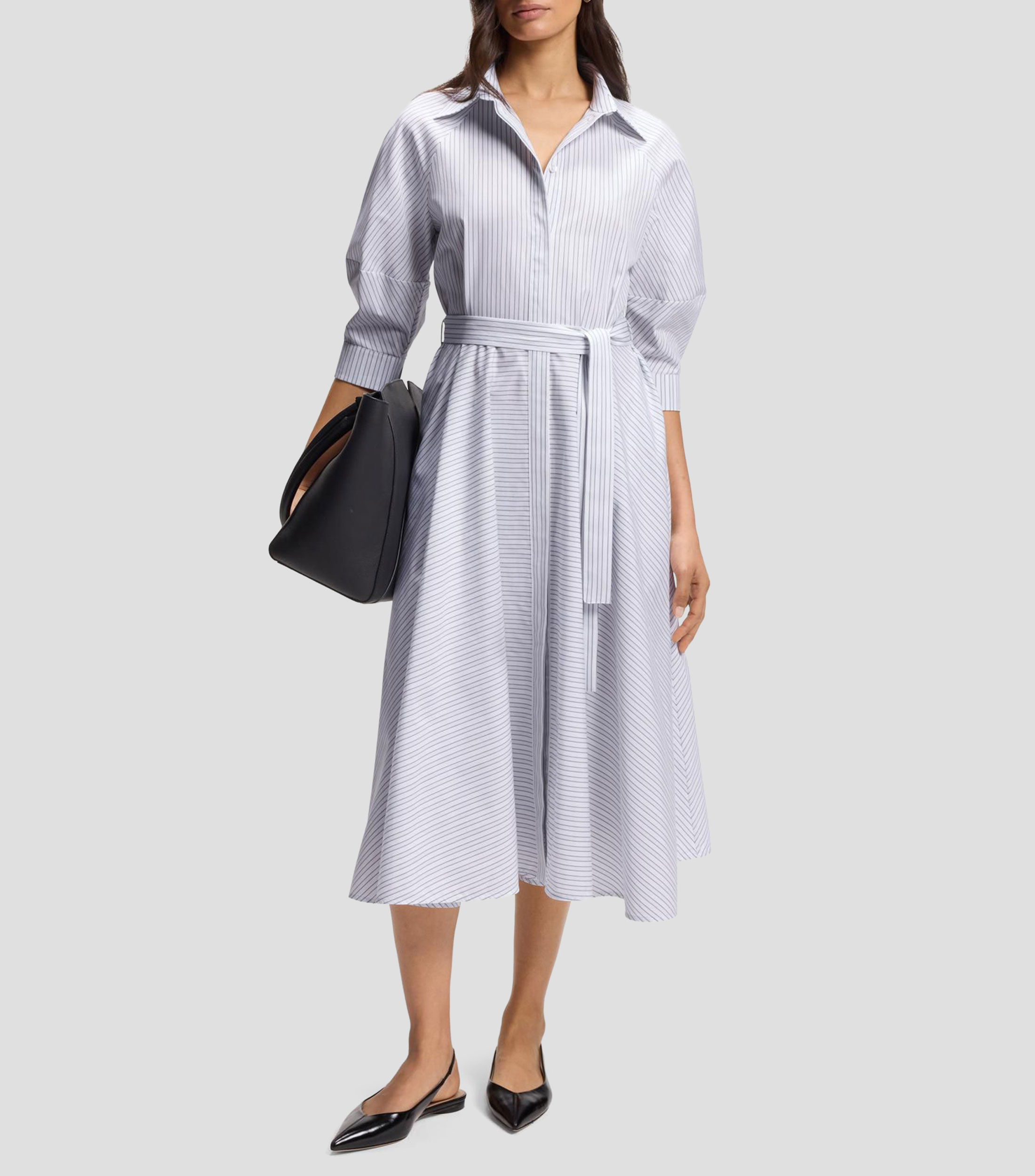 Vestido camisero de popelín de algodón a rayas Mujer